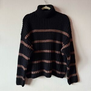 Black and Brown Striped Turtleneck Sweater